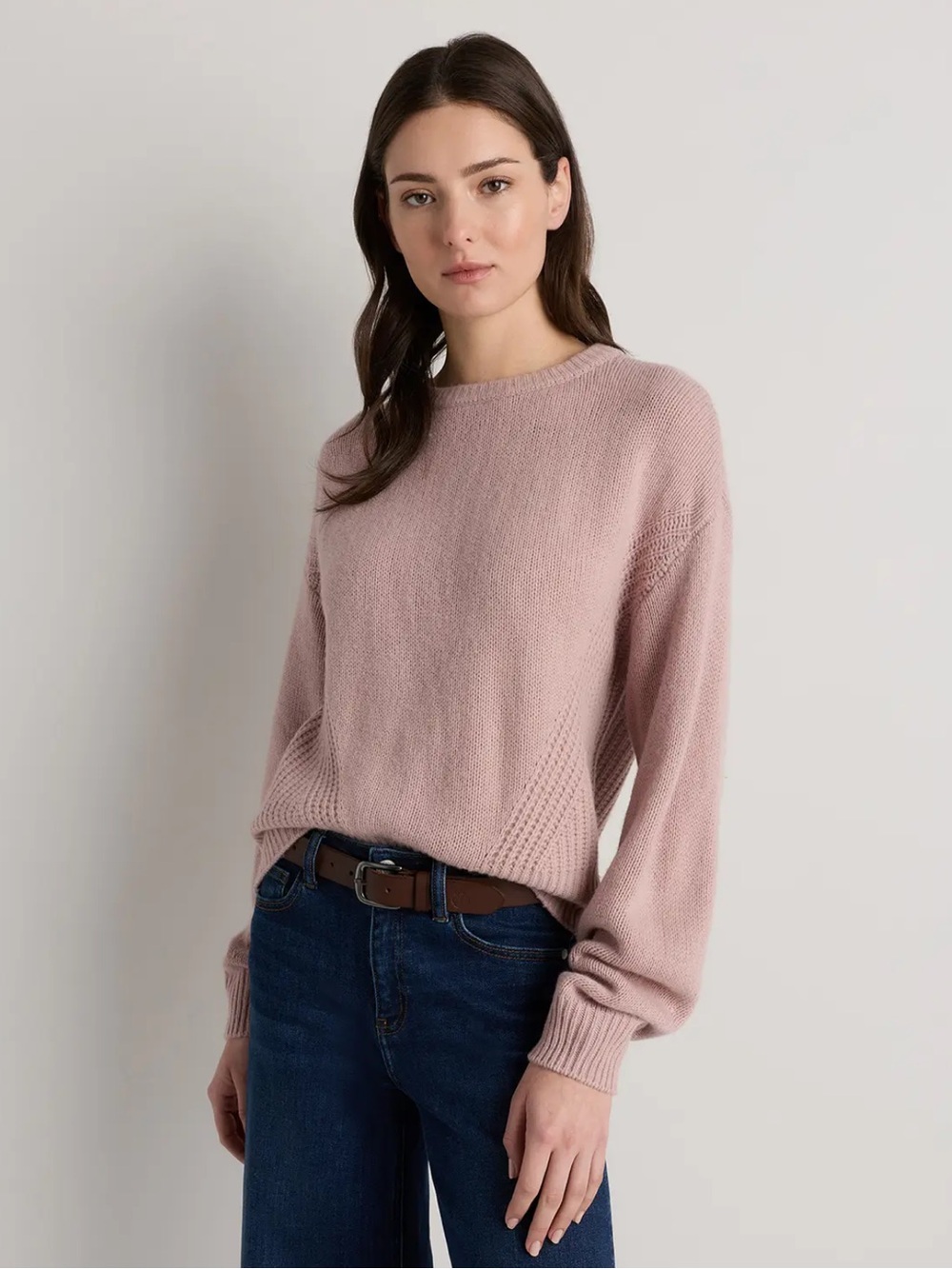 Quince 100% Yak Wool Pointelle Detail Relaxed Crew Desert Bloom Pink Small